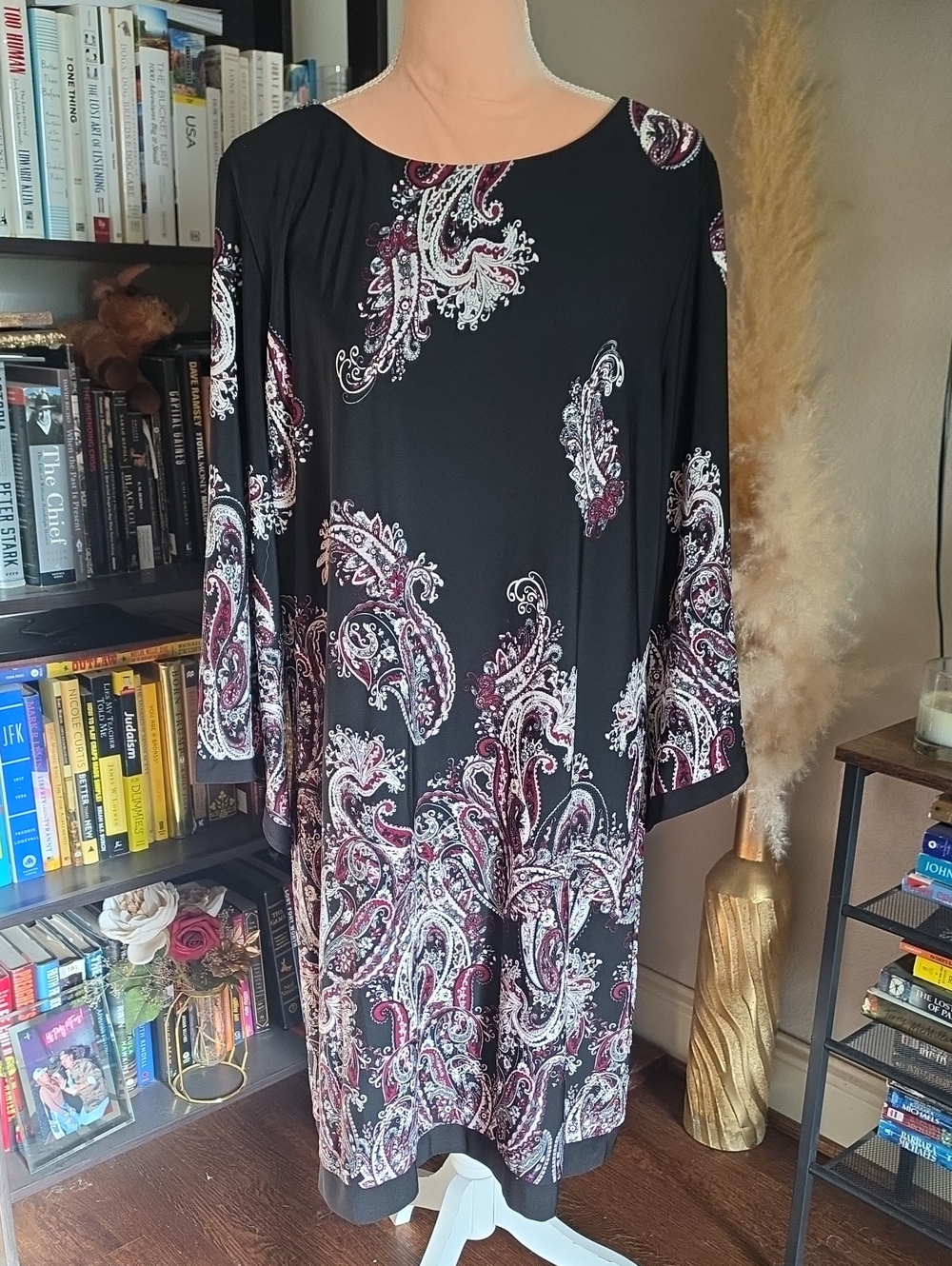 Studio One New York Black Paisley Floral Long Sleeve Dress Size XL